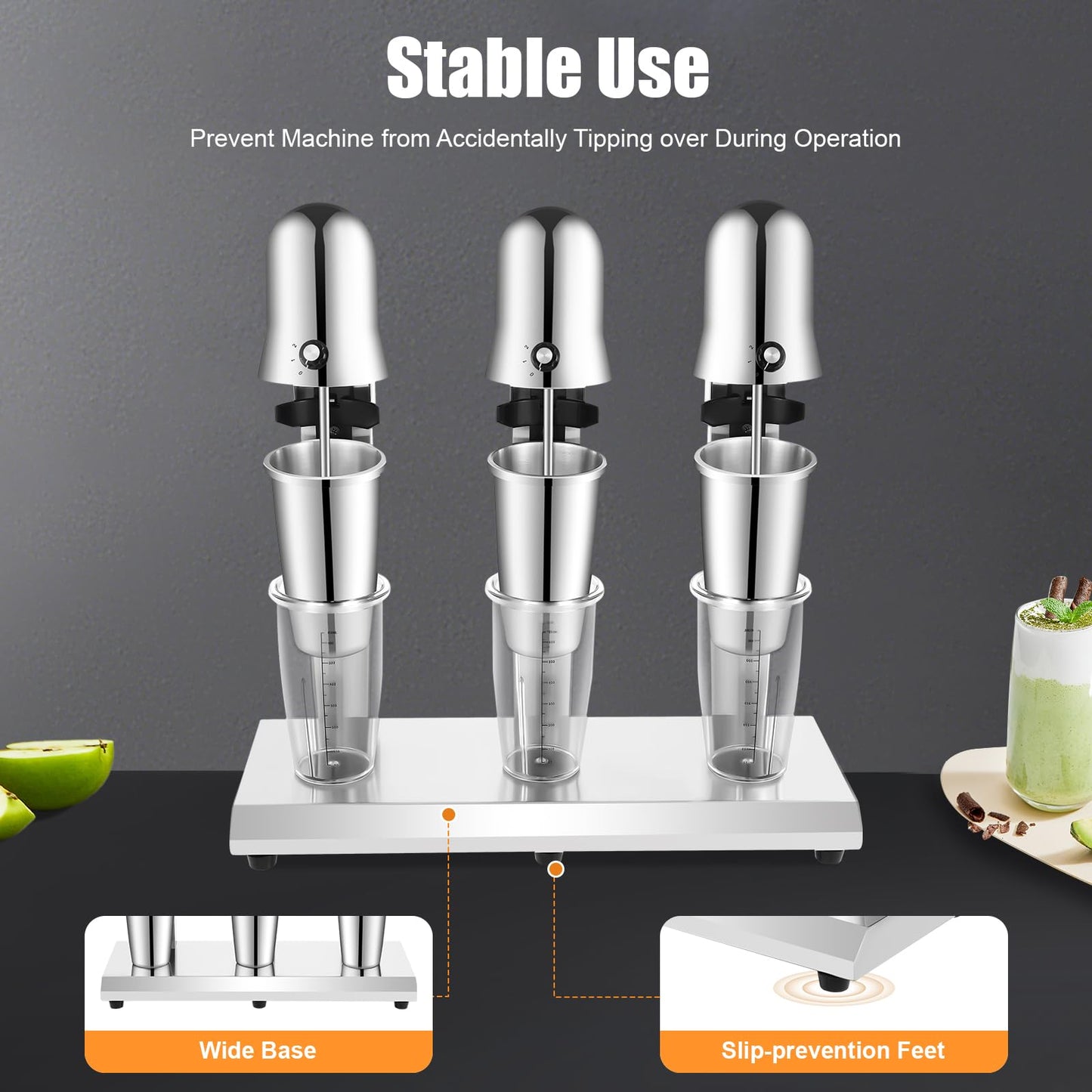 3-Head Commercial Drink Mixer, Milkshake Maker, Stand Mixer for Cocktail Maker Machine, 180W Powerful Motor with 18,000 RPM, Stainless Steel Heavy-Duty Blender for Milkshake, Fruit Smoothie, Milk Tea
