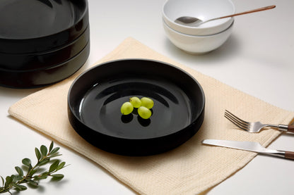 KooK Pasta Bowl, Bowl Plate, Low Bowl, Plate Bowls, Ceramic Large Shallow Bowls, Microwave and Dishwasher Safe, Great for Soups and Salads, Glossy Porcelain, 47 oz, Set of 4, Black