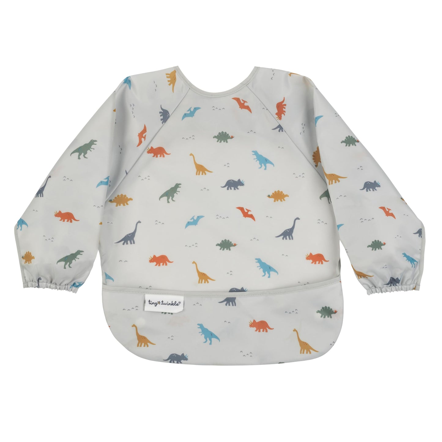 Tiny Twinkle Mess Proof Baby Bib,Waterproof Smock Baby Bib for Eating,Machine Washable Long Sleeve Bib,Baby Led Weaning,Toddler Bib,BLW Supplies(Dinosaur, Small 6-24 Months)
