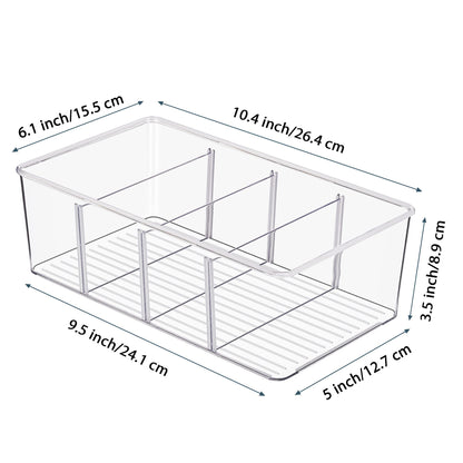 Vtopmart 4 Pack Food Storage Organizer Bins, Clear Plastic Bins for Pantry, Kitchen, Fridge, Cabinet Organization and Storage, 4 Compartment Holder Packets, Snacks, Pouches, Spice Packets
