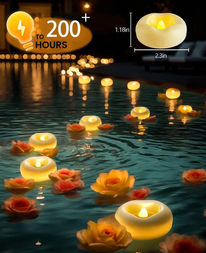 Auemaniliy 24 x 2”Floating Candle, 200 Hour Water Activated Warm White Battery Powered Flameless LED Floating Candle Floating for centerpieces/Bathtub/Pool/Fountain