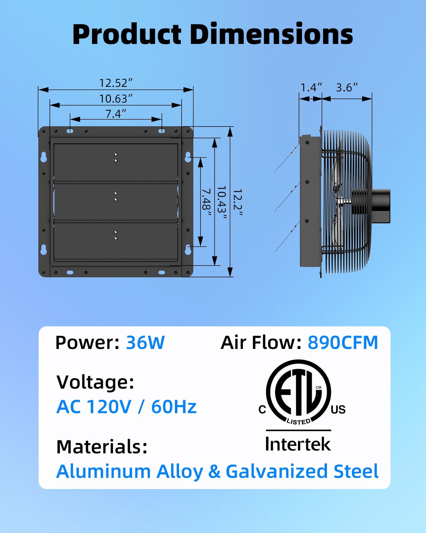 Ehiair 10 Inch Upgraded Shutter Exhaust Fan with Thermostat & Remote Control, Automatic On/Off by Temperature, 890 CFM Wall Mounted Garage Fan for Attic, Greenhouses, Sheds, Chicken Coops & Shops