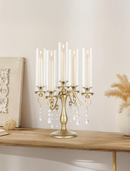 Sziqiqi Gold Candelabra | 5 Arm Vintage Candle Holder for Weddings & Events - Elegant Table Centerpiece
