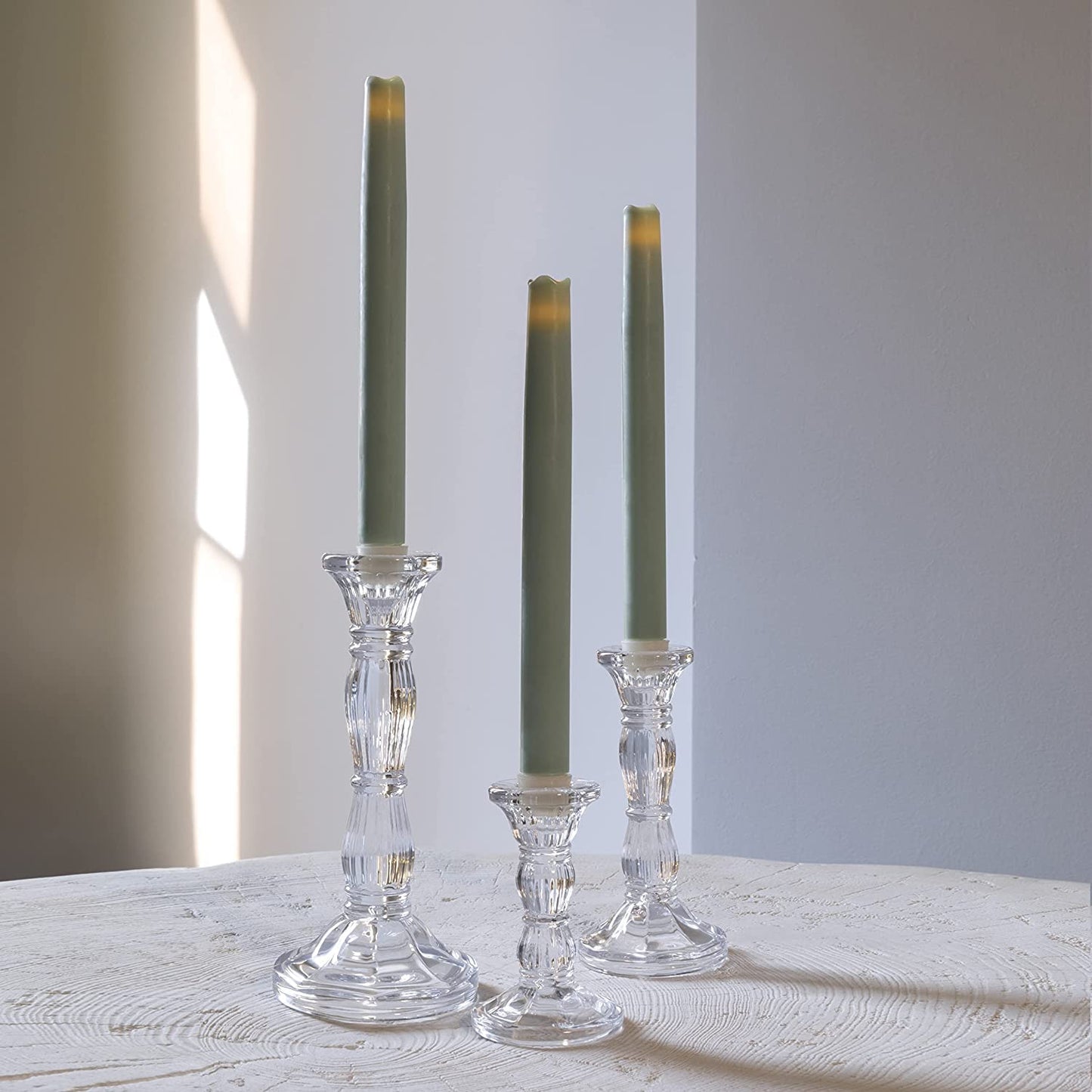 3 Pack Glass Candle Stick Holders - Clear Crystal Taper Candles Holder– for Buring Candles, Led Taper Candle,Party and Wedding Centerpieces, Table Decoration