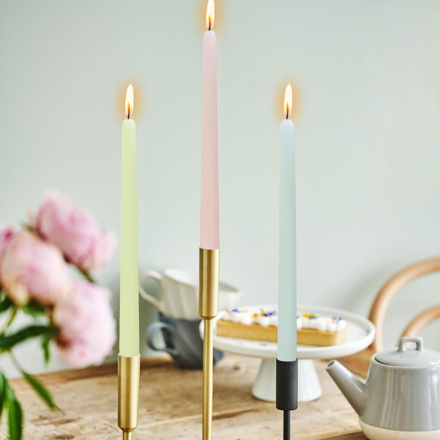 10 Inch Taper Candles Handmade Smokeless Set of 6 – Unscented Tapered Candles in Candy, Candle Sticks for Wedding, Home Decor, and Dinner Table