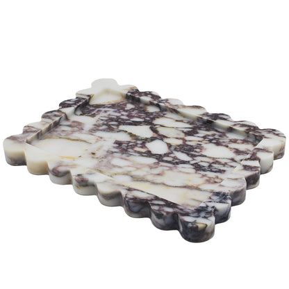 YMXYJM Genuine Scalloped Marble Tray, Real Natural Marble Stone Tray, Luxury Decorative Trays for Bathroom, Dresser, Vanity, Kitchen, Home Decor, 10.6" x 8", Calacatta Gray