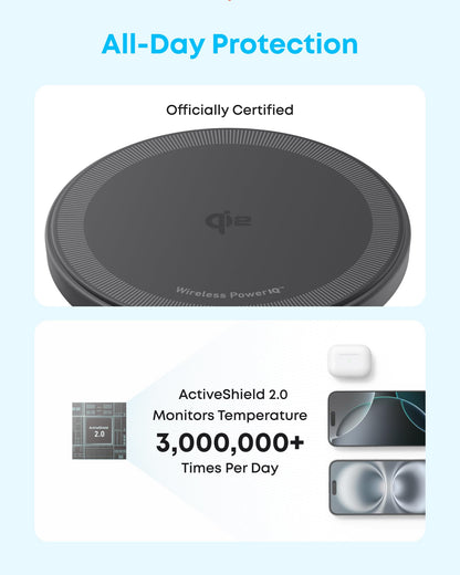 Anker Zolo Magnetic Wireless Charger, 2-Pack Qi2 Certified 15W MagSafe-Compatible Wireless Charging Pad, for iPhone 17/16/15/14/13 Series, AirPods, and More (Not for Pixel, Adapter Not Included)