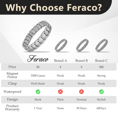 Feraco Magnetic Bracelet for Men Titanium Steel Bracelets with Double Row Magnets Adjustable (Silver)