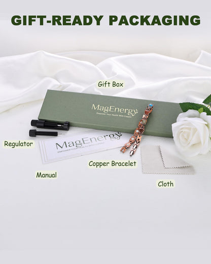 MagEnergy Copper Bracelet for Women, 99.99% Pure Copper Magnetic Bracelets with 3500 Gauss Magnets, Natural Turquoise & Stones, Adjustable, Jewelry Gift