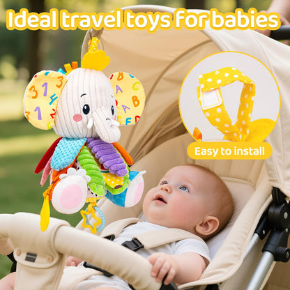Baby Toys 3-6 Months, Musical Stuffed Elephant Toddler Toy for Newborn Infant 3 6 9 12 Months, Tummy Time Toys Montessori Sensory Toys 0-6 6-12 Months, Crinkle Paper, Mirror Soothing Music Shower Gift
