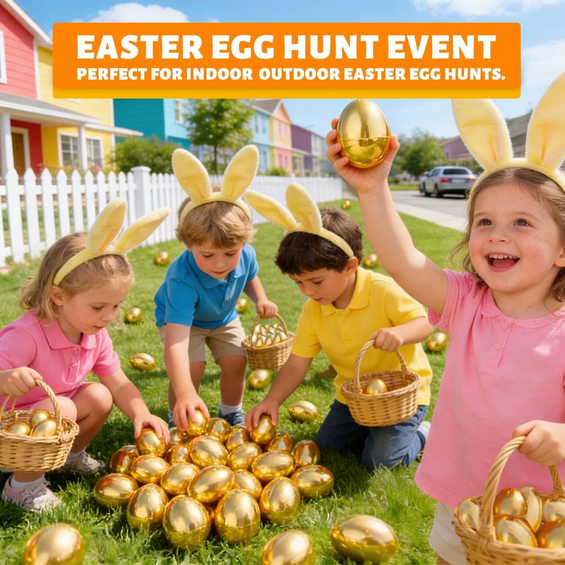 3.1" Large 50 Pack Golden Easter Eggs Fillable Plastic Easter Eggs Bulk Empty Easter Basket Stuffers for Easter Treats Filler Eggs Hunt Supplies Classroom Prize Easter Party Favors Packs Kids Toddler