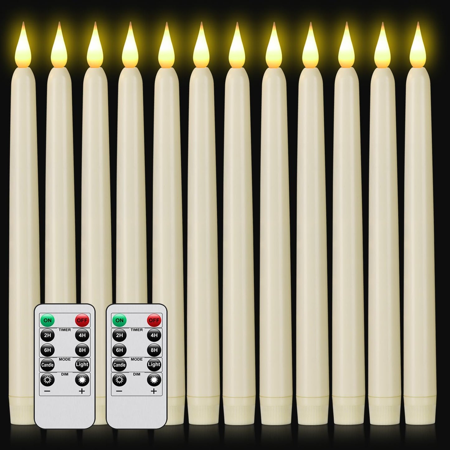 Flameless Taper Candles with Remote Control,12pack Dripless Plastic LED Candles, Flickering Candle Battery Operated,9.2''Classic Tall Candle for Wedding,Party,Halloween,Christmas,Home Decor (Ivory)