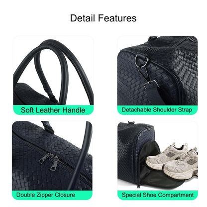 Handwoven Travel Bag with Wet Dry Separation and Shoe Compartment, Large Open Weekender Bags Lightweight Duffel for Women, Beach Tote Gym Bag Carry On (Navy Blue)
