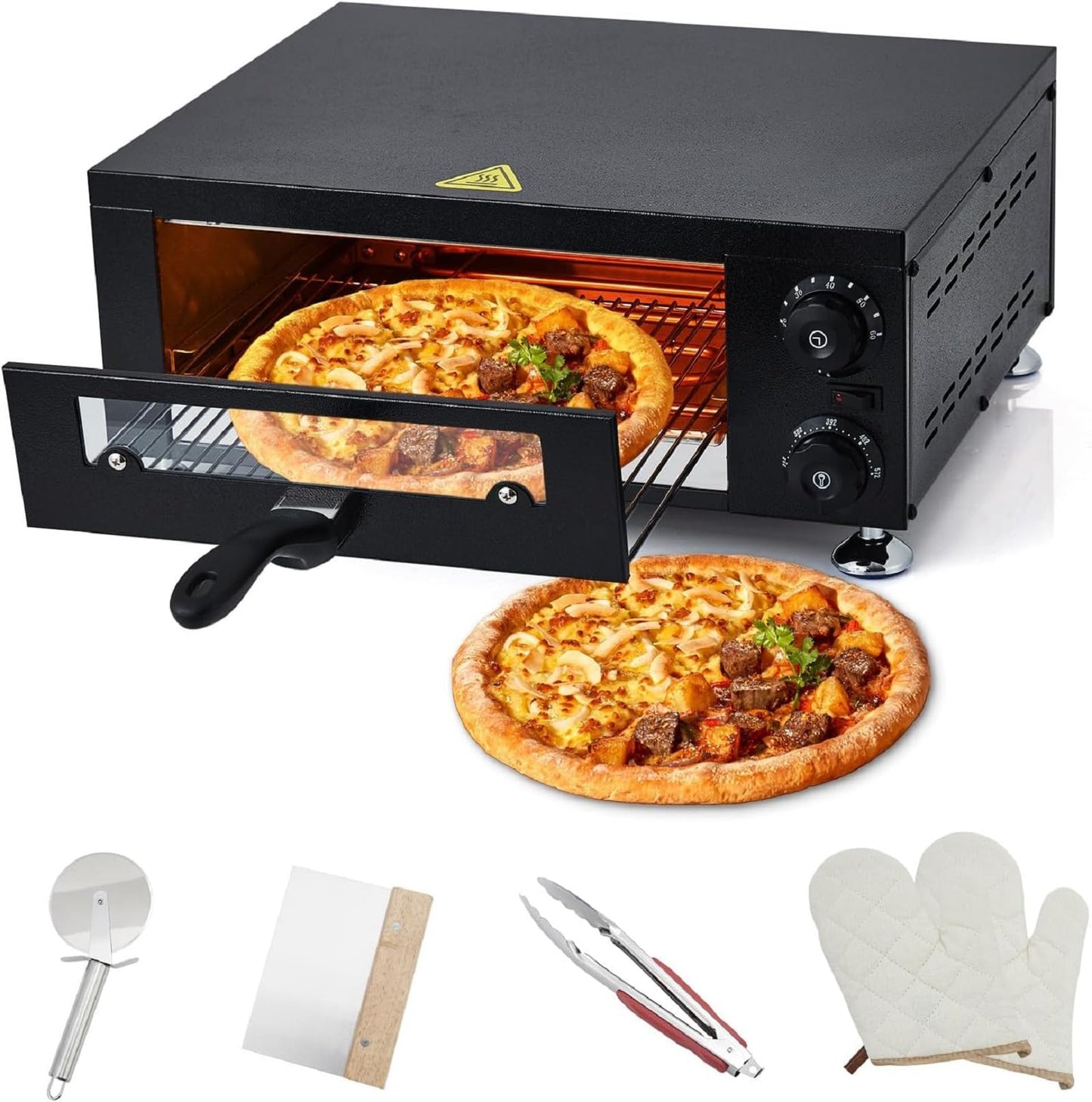 Heavy-Duty 12" Commercial Pizza Oven with Viewing Window | 1100W Stainless Steel Sealed Chamber & Timer | for Fast Food, Catering, Mall Kiosk | Countertop Electric Baking System