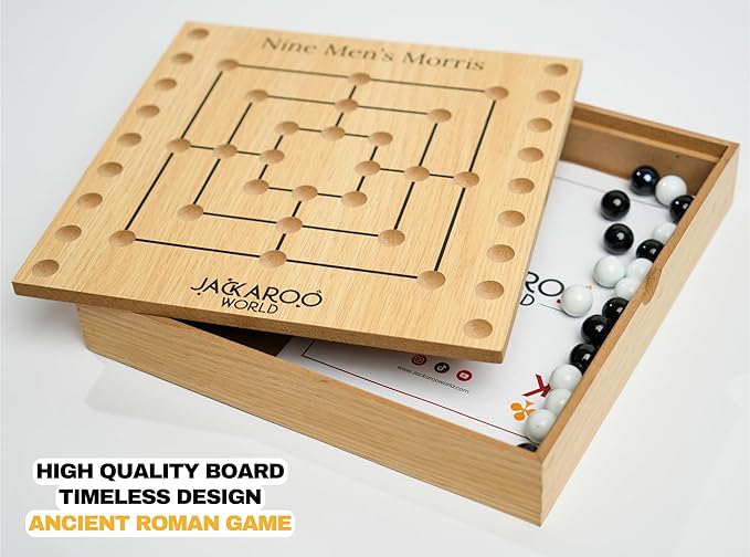 Nine Mens Morris Board Game Marble Strategy Game Solid Wooden Game Set with 18 Marbles 2 Player Board Games Ancient Games Nine Mens Morris Game Mill Classic Games for Adults (Oak)