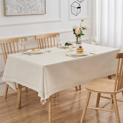 Zdolmy Natural Flax Linen Handmade Hemstitch Tablecloth 70" x 55"– Undyed Square Table Cover for Kitchen, Dining & Decoration, Ideal for Father's Day