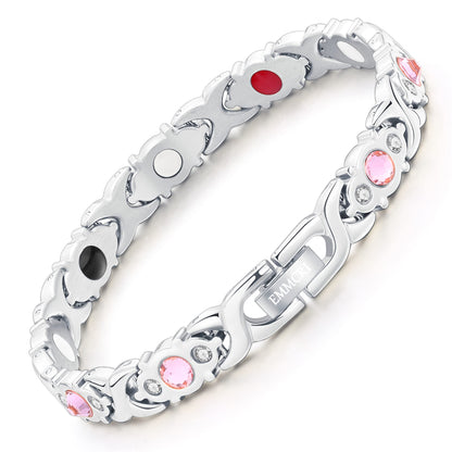 EMMORI Ultra Strength Magnetic Bracelet for Woman - 3,500 Gauss Per Magnet -Crystal Bracelet - Adjustable Length -Pulseras Magneticas (Silver)