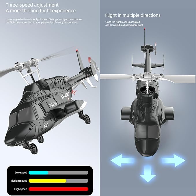 A61 Airwolf Remote Controlled Helicopter Aircraft Plane 4CH RC Heli Aileronless 1/42 Scale 6-Axis Gyroscope Altitude Hovering Optical Flow Position 2Batteries for Adults Beginners/Black White