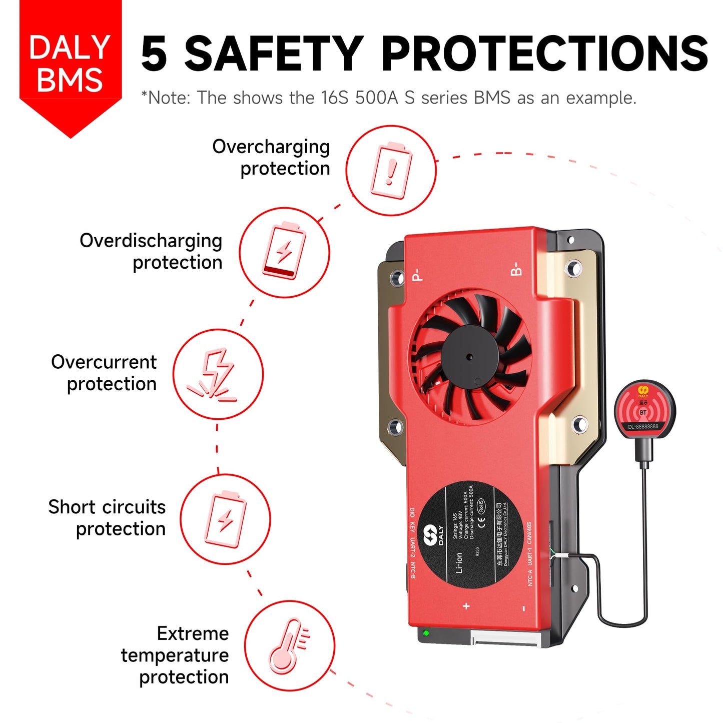 DALY BMS 24V 8S 200A LiFePO4 - Smart Bluetooth Battery Protection Board for 24 Volt Lithium Battery Pack Clean Machine RV Energy Storage