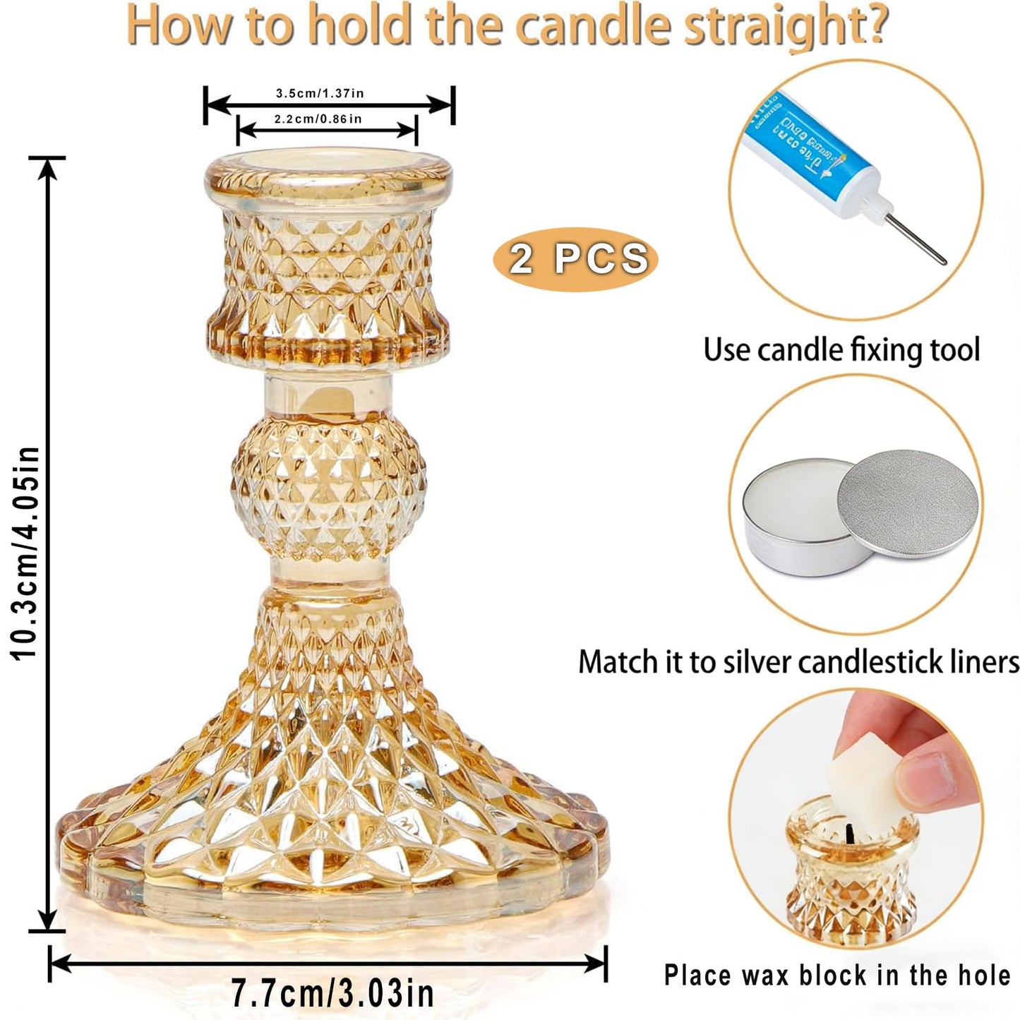 Gold Candle Holders -Glass Taper Candle Holders for Table Centerpiece for Table Centerpiece Wedding Party Festive Christmas Mantel Decoration or Home Decor Set of 2