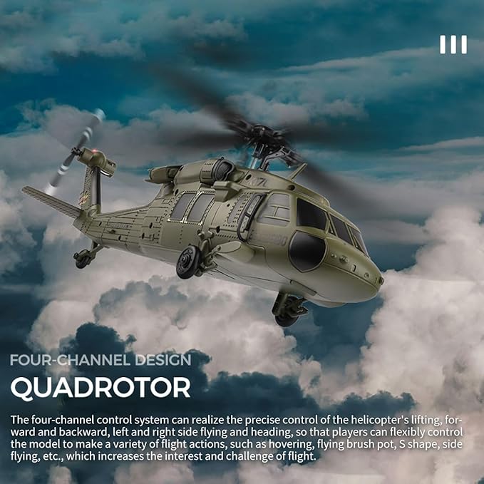 K170 UH60L Remote Controlled Helicopter for Adults RC Aircraft Plane 2.4Ghz 4CH RC Helicopter Heli Aileronless 6-Axis Gyroscope Altitude Hovering (2 Batteries)
