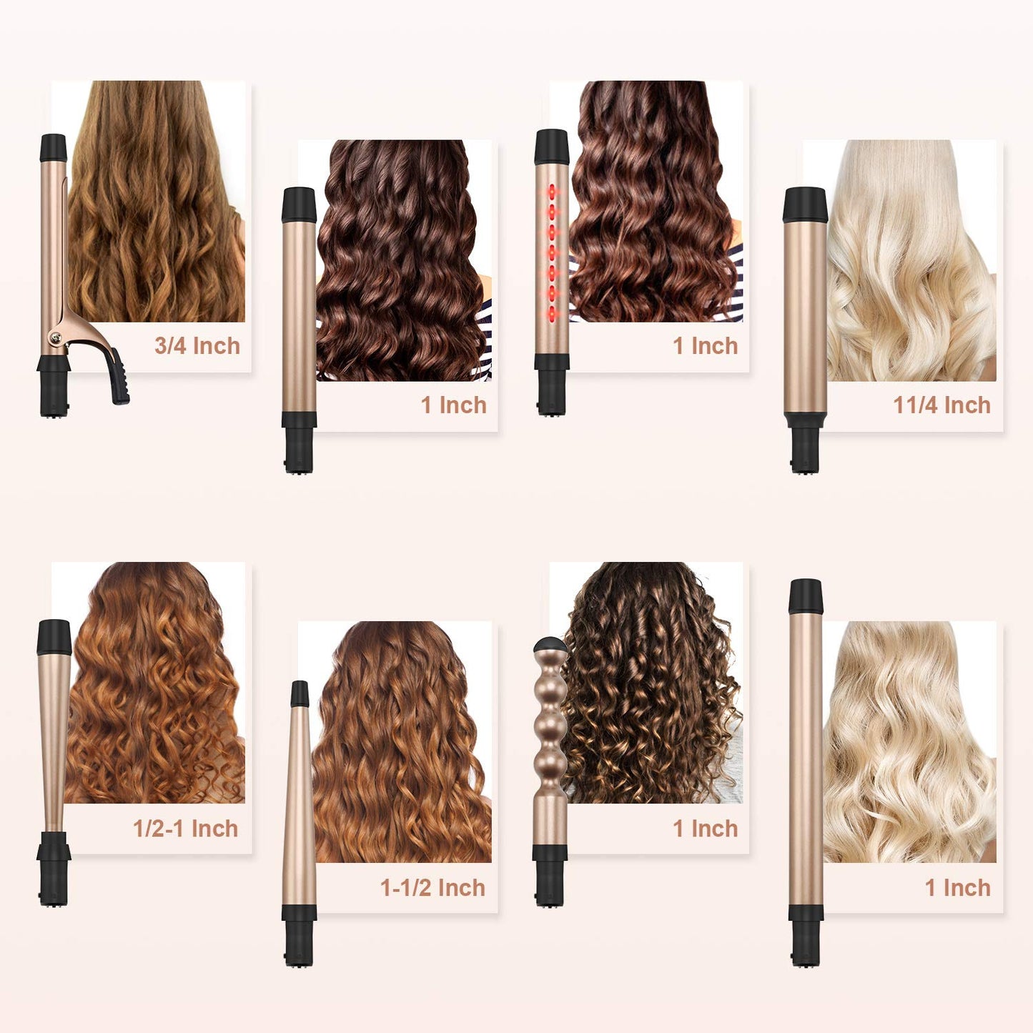 Infrared 8 in 1 Curling Iron Set with 8 Ceramic Barrels Interchangeable, Hair Curler Wand for Long Hair, Professional Curling Wand Set with LED Temperature Control, Glove and 2 Hair Clips