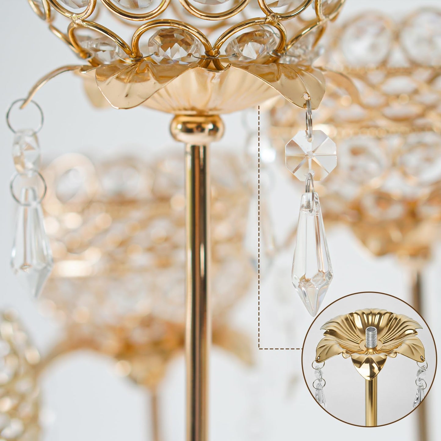 5 Pcs Metal Flower Candle Holder Leaves, 4.3 Inch Metal Candle Stand Accessories with 3 Hanging Holes for Crystal Pendants, Suitable for Candlesticks and Candelabra (Gold, 3.9"-5pcs)
