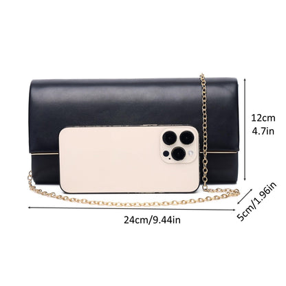 DETARA Women Evening Bag Vegan Leather Clutch Purse Shoulder Crossbody Envelope Bag for Party Wedding Prom Bridal(Black 1818)