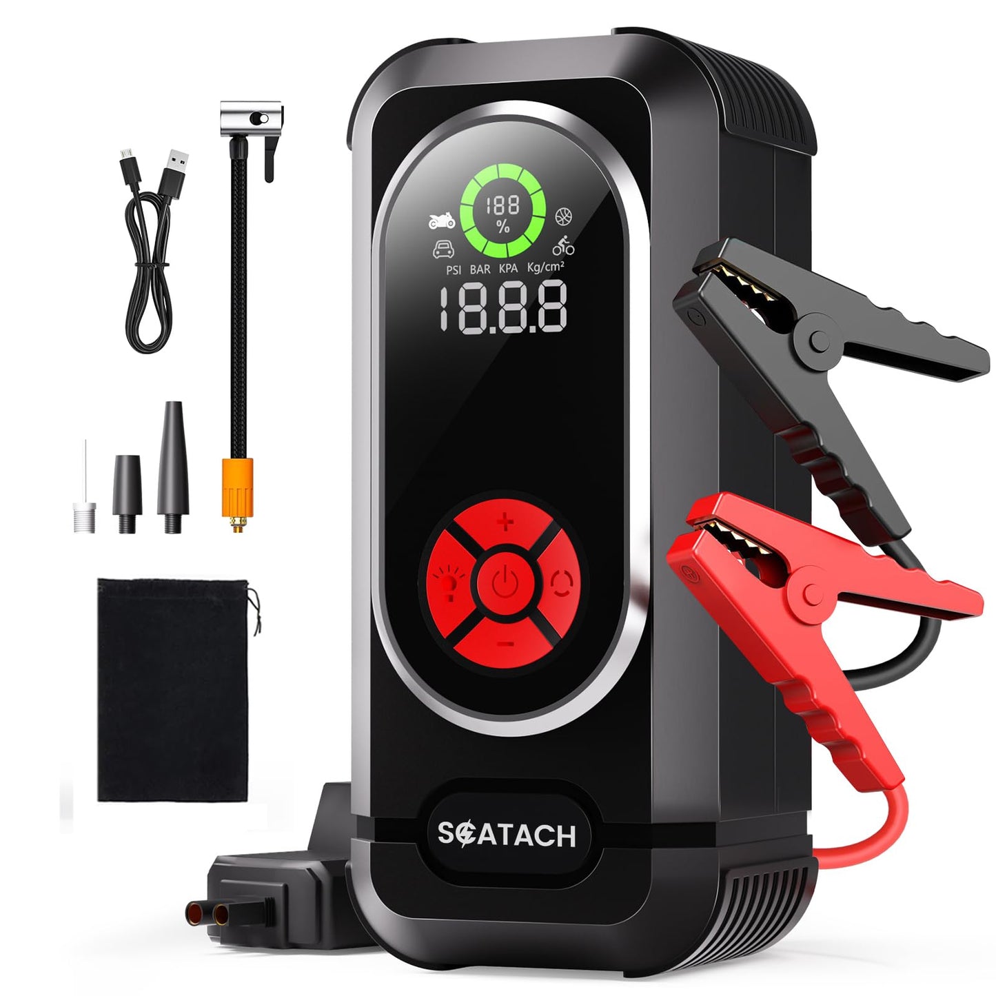 8000A Jump Starter with Air Compressor, 10-in-1 Car Battery Jump Starter Portable (10.0 Gas/10.0L Diesel), 150 PSI 12V Jump Box with Jumper Cables, LED Light, LED Display