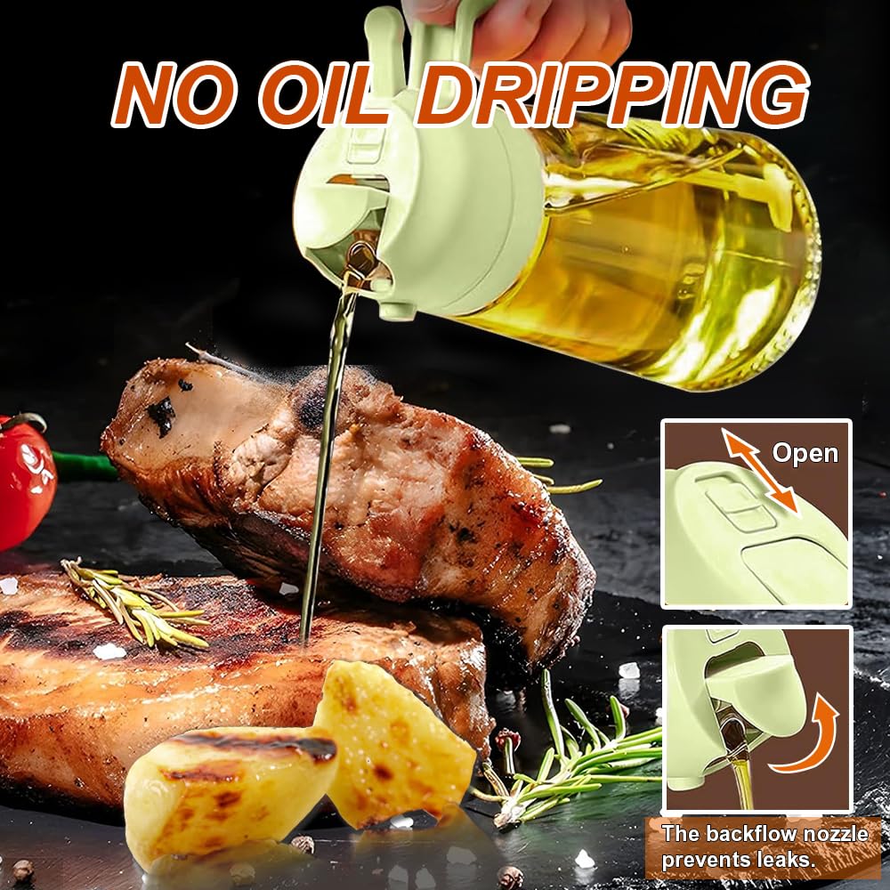 Aukomer Oil Dispenser Bottle Glass Olive Oil Sprayer 2 Pcs: 2 in 1 Olive Oil Dispenser Bottle, Premium Oil Sprayer for Cooking, Glass Oil Spray Bottle for Air Fryer Salad BBQ Baking-470ml