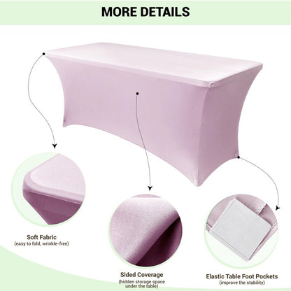 Obstal 8Ft Stretch Spandex Table Cover for Standard Folding Tables - 2 Pack Universal Rectangular Fitted Tablecloth for Party, Banquet, Events, Trade Show (Light Pink, 96L x 30W x 30H Inches)
