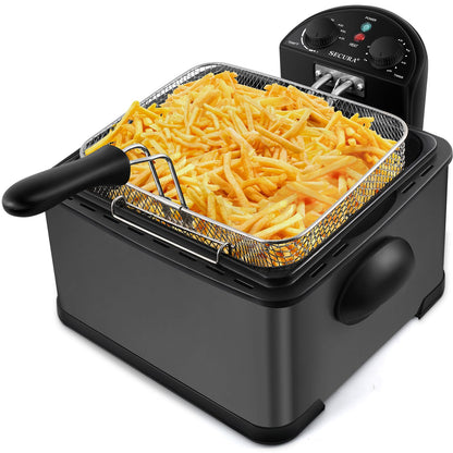 Secura 1700-Watt Stainless-Steel Triple Basket Electric Deep Fryer with Timer Free Extra Odor Filter, 4L/17-Cup, Red