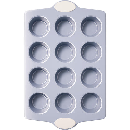 BRONYPRO 12-Cup Non Toxic Nonstick Ceramic Muffin Pan & Cupcake Tin, PFOA & PFOA Free, Heavy Duty Rust-Resistant Aluminized Steel, Oven Safe, Cream White