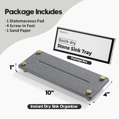 Kitchen Sink Caddy Water Absorbing Stone Drying Tray, Diatomite Bathroom Sink Organizer, Faucet Counter Mat Coaster, Soap Dish Rack Riser Dispenser Sponge Holder, Dark Gray Gold 10" x 4"