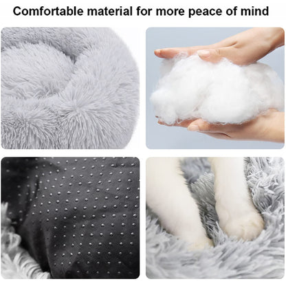 Cat Beds for Indoor Cats, 27 Inch Round Donut Washable Cat Bed, Fluffy Calming Self Warming Soft Donut Cuddler Cushion Pet Bed for Dogs and Kittens,Non-Slip (27 Inch, Light Grey)