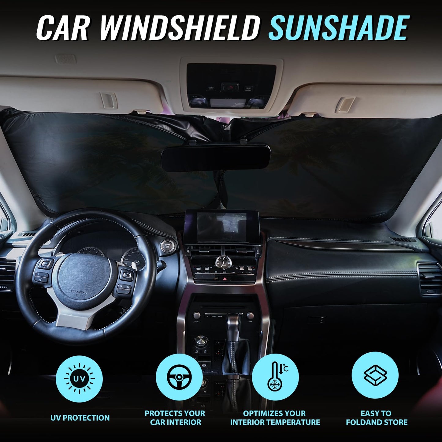 Windshield Sun Shade - Car Windshield Sun Shade for UV Protection Heat Reduction 2025 Sun Visor for Car Interior (55"x31.5")
