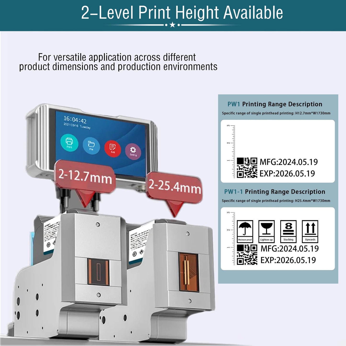 Phezer 1inch/25.4mm Automatic Online Inkjet Coding Machine for Production Line, 23 Languages, Intelligent Variable Data/Date/Logo/Barcode/Image Thermal Inkjet Printer, (1 Nozzle, 70M/min, PW1-1)