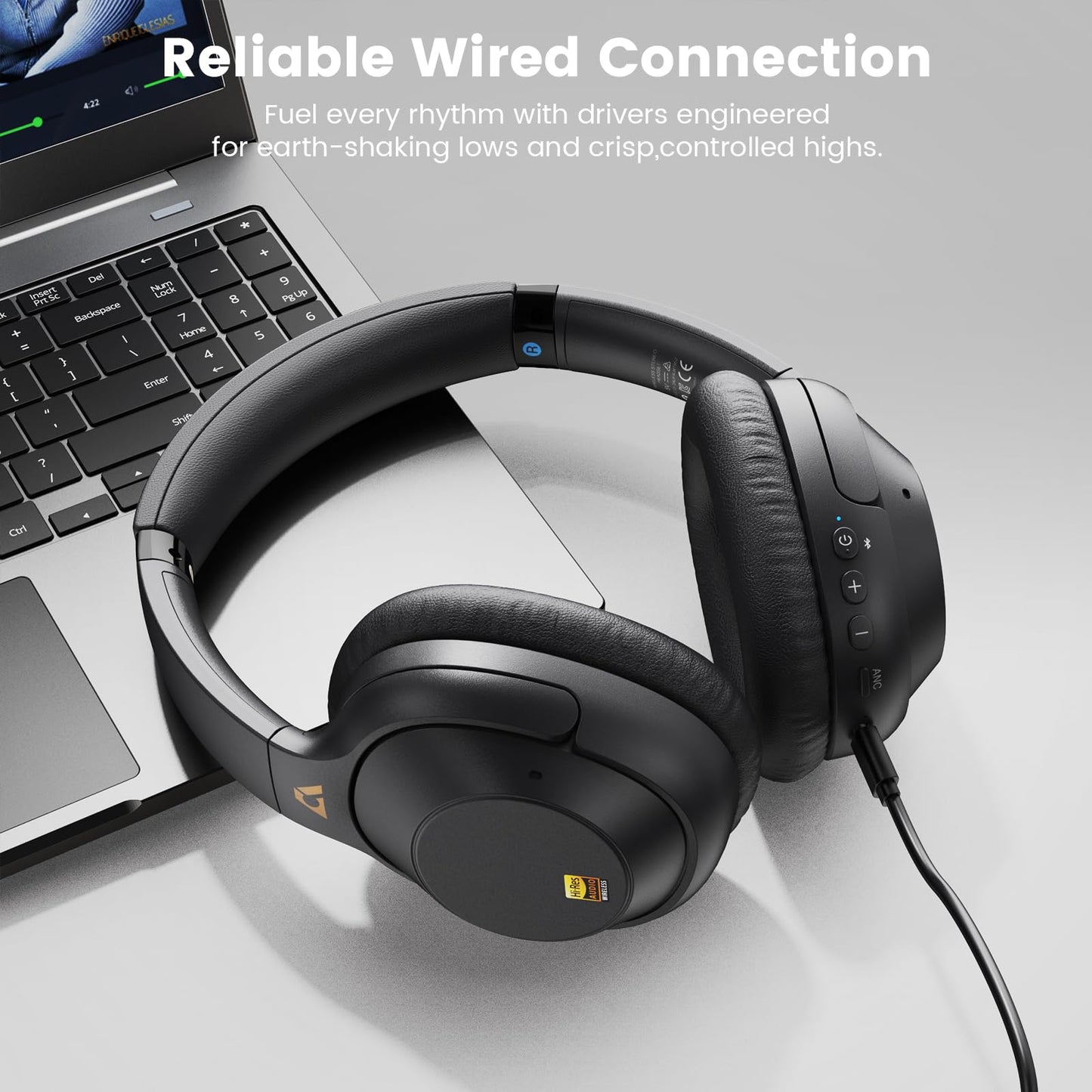 Riibox Y7Pro Hybrid Active Noise Cancelling Headphones, LDAC Hi-Res Audio, 100H Playtime, Bluetooth 6.0, Customize EQ via App, Comfort Fit Wireless Over-Ear Headphones for Home Office Travel