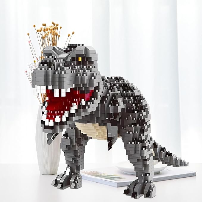 Dinosaur Tyrannosaurus Rex Model Decor Micro Mini Blocks Velociraptor Building Blocks Toy Birthday for Age 6+ Children Adults Teens 1530 Pieces