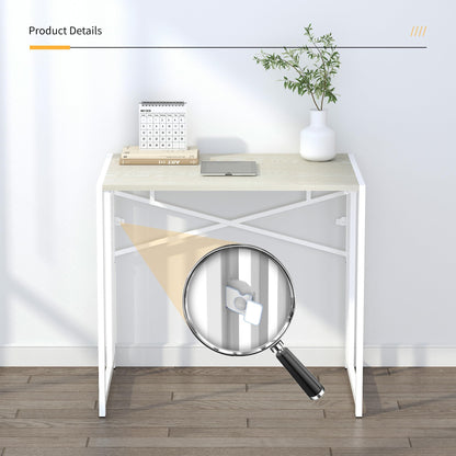 Lutown-Teen 32 inch Small Folding Desk, Writing Gaming Computer Camping Desk for Small Spaces, No Assembly Required Home Office Desk, Natural and White