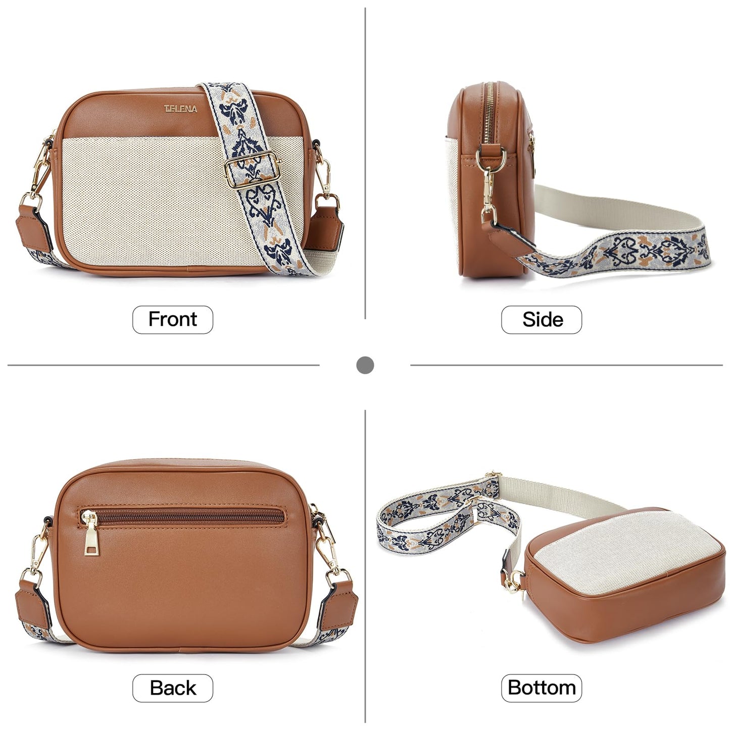 Telena Small Crossbody Bags For Women Vegan Leather Crossbody Purse With Adjustable Wide Strap For Daily Life