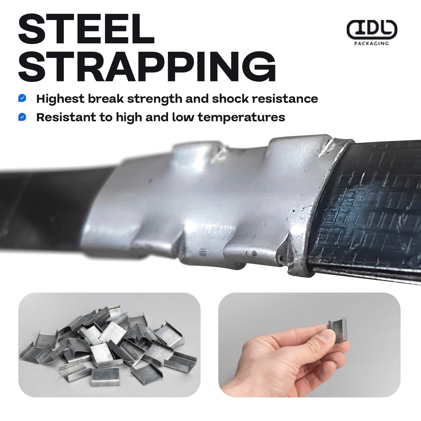IDL Packaging 1/2" x 200' Steel Banding Strapping Kit, 1100 lbs Break Strength - Premium Heavy-Duty Banding Tool for Pallet Strapping - Strapping Tensioner, Sealer, Cutter/Crimper