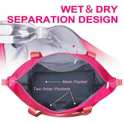 WOOMADA Weekender Bag for Women, Travel Duffel with Shoe Compartment & Wet Pocket, Personal Item & Overnight Bag for Airlines, Sport Gym Tote (Hot Pink)