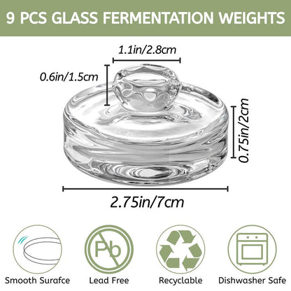 YOUEON 9 Pack Fermentation Glass Weights with Easy Grip Handles for Wide Mouth Mason Jars, Pickling Jars, Glass Fermentation Weights for Fermenting Kit, Sauerkraut, Kimchi and More