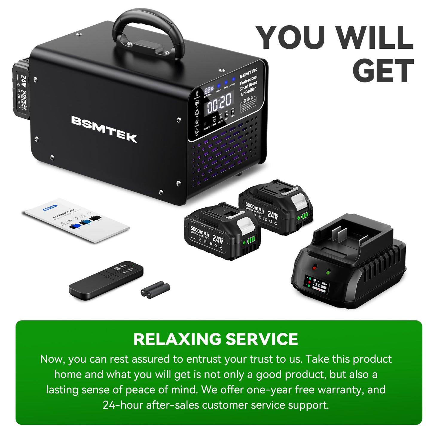 Cordless Ozone Generator - 1,000,000mg/h Professional Grade Covers 10000 Sq-Ft+, 2026 Upgraded Portable Deisgn with 2x 5000mAh Battery for 8-10 Hours Use, With Remote Control, Black