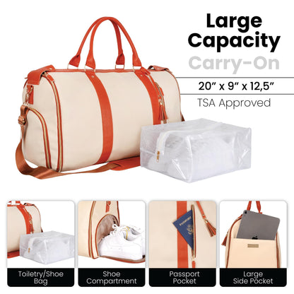Luhxe Travel Convertible Carry On Garment Roller Bag 2.0 with Shoe Pouch & Detachable Shoulder Strap – Improved Zipper and reinforced straps - Snow