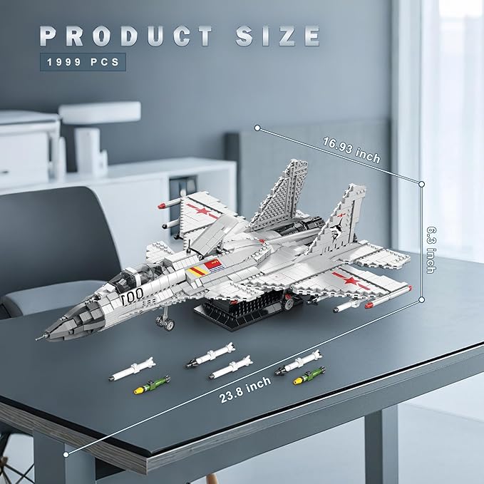 Reobrix J-15 Fighter Jet Building Sets for Adults Military Flying Shark Fighter Display Model 33023 Technical Military Plane Collectible Set Toys Gifts for Aviation Fans Boys Girls 14+ (1999 PCS)