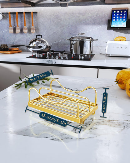 Consumest Sponge Holder for Kitchen Sink - Movable Sink Caddy for Countertop Organizer, 304 Stainless Steel Sponge Holder with Detachable Drip Tray for Kitchen Accessories, Gold