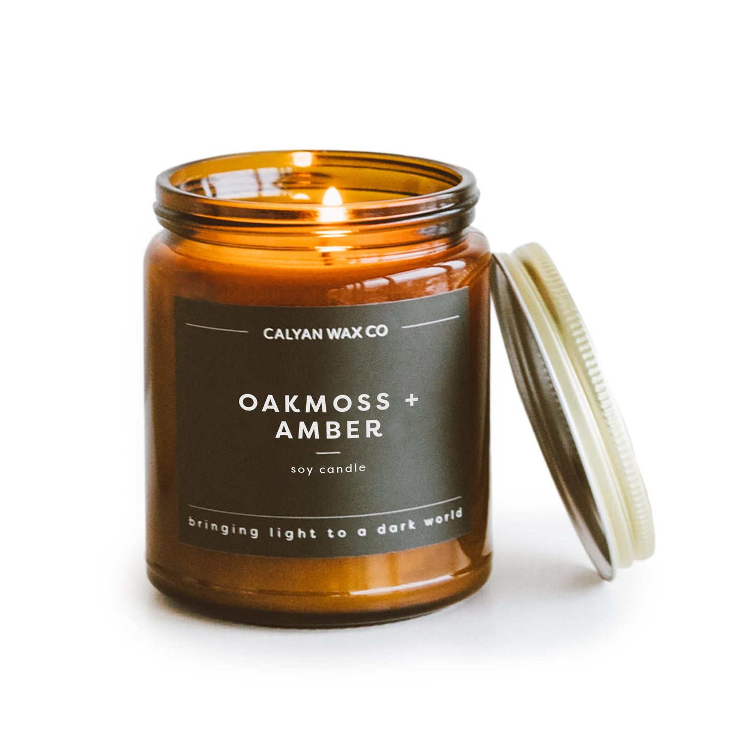 Calyan Wax Co. Oakmoss & Amber Scented Candle - 57 Hour Burn - Luxury Clean Soy Wax Candles - Long Lasting Amber Glass Jar Candle for Home - 7.2oz