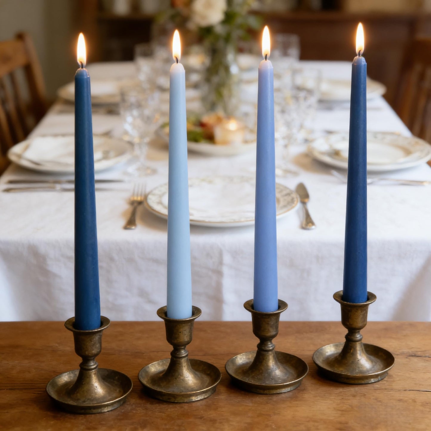 12-Pack Gradient Blue Taper Candles, 10 Inch Unscented Dripless Candlesticks, Long-Lasting Burn Time of 7-8 Hours, Perfect for Home Décor Weddings Babyshower and Events